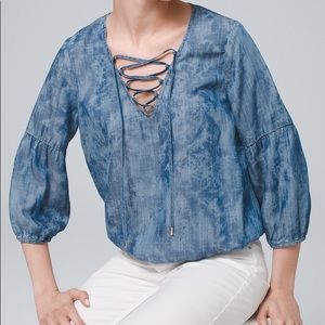 White House Black Market 3/4 Sleeve Lace Up Denim Top
Size Small